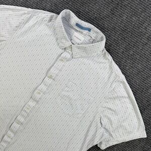 7Diamonds Mens XL Short Sleeve Button Down Shirt Blue White Geometric Golf Work